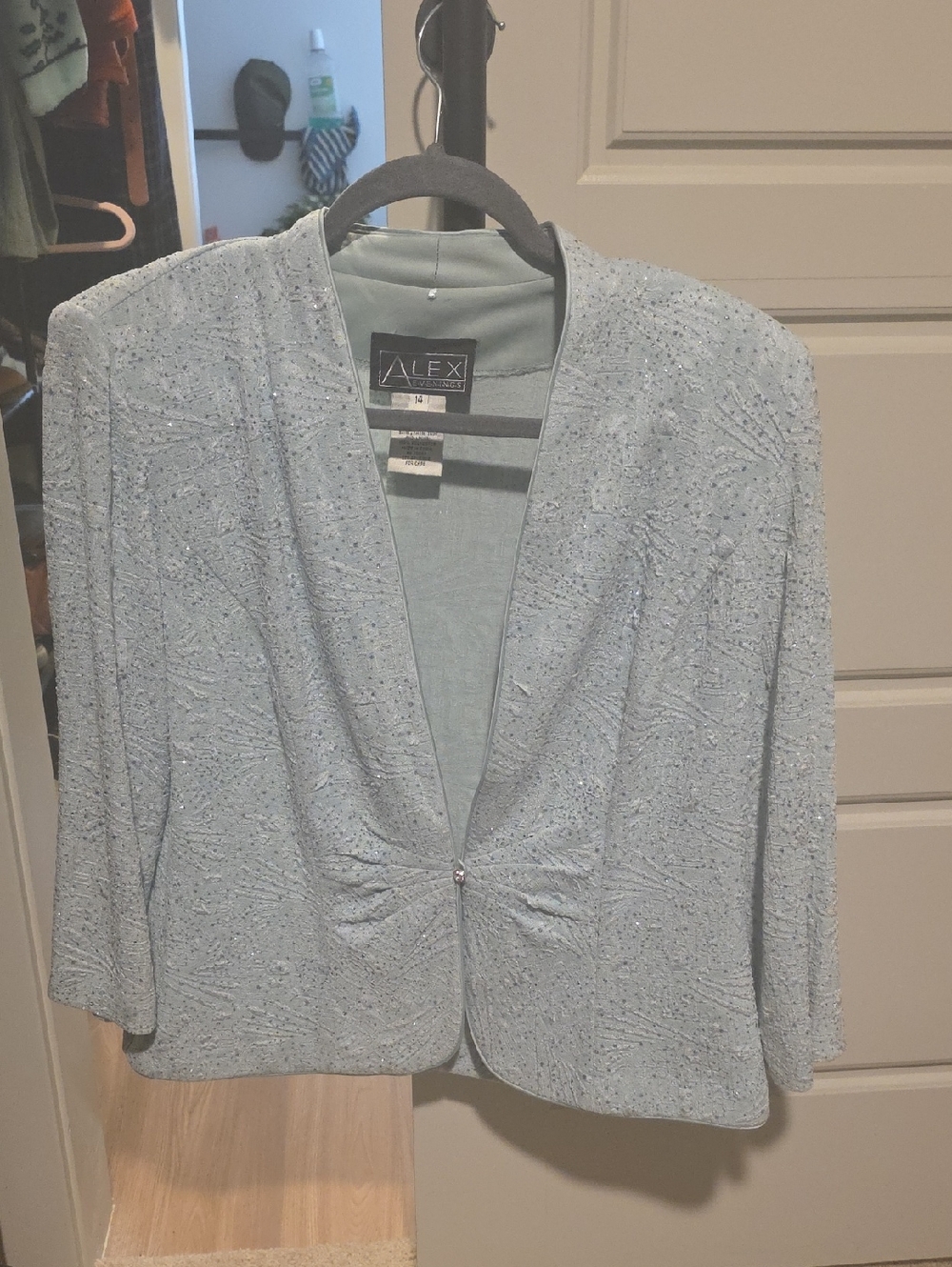 Alex Evenings Pale Blue Beaded Open-Front Evening Jacket